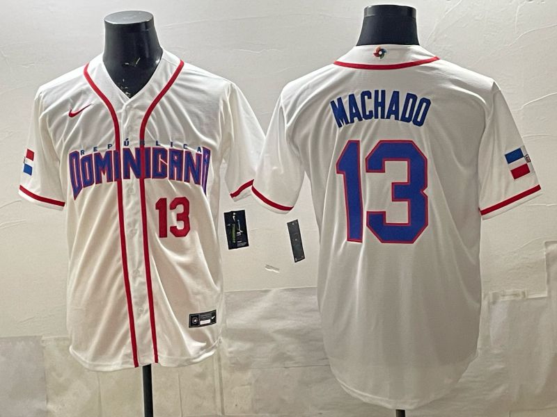 Men 2026 World Cub #13 Machado White Game Nike MLB Jersey style 003